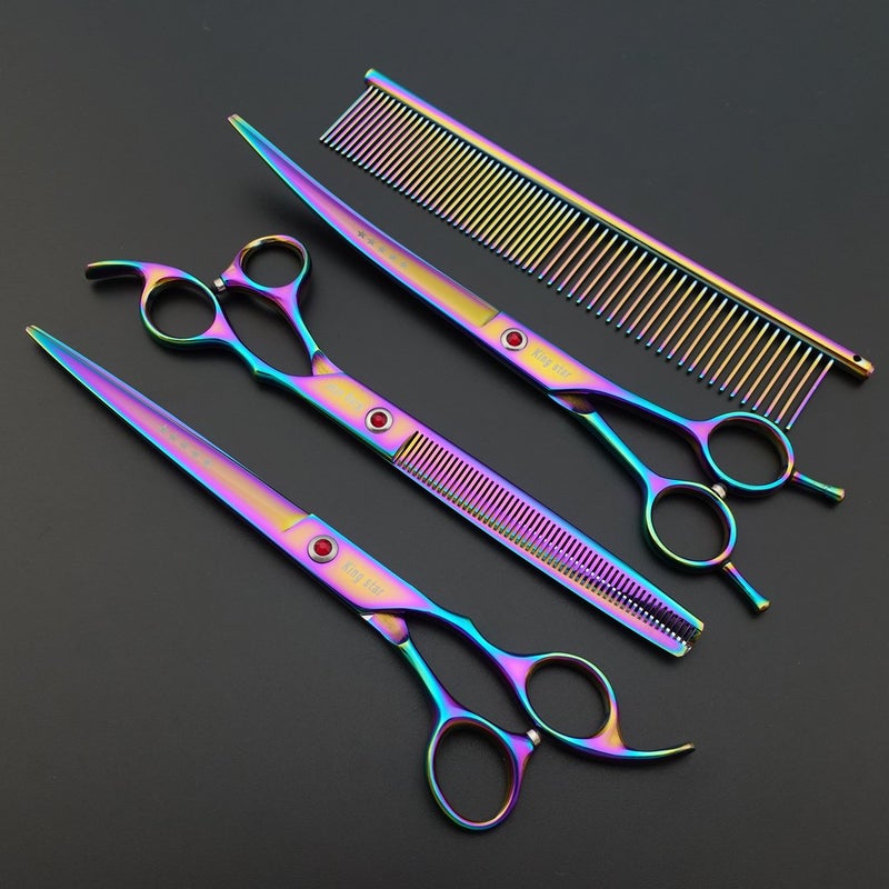 KINGSTAR 8.0in. Professional Pet Grooming Scissors Set,Titatium Plated Straight & Thinning & Curved Scissors Set with Comb,Dog Grooming,A563 - Image 3